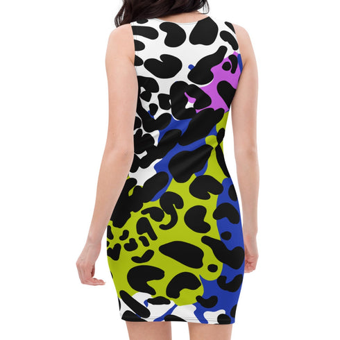 Color Block Leopard Bodycon Dress in Techno